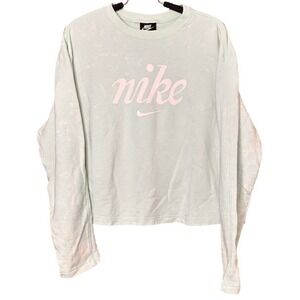 Nike Sportswear Womens 1X Mint Green Acid Wash Logo Cropped Sweatshirt Pullover